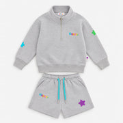 Kids Grey Happy Zip-Up Sweater + Shorts Set