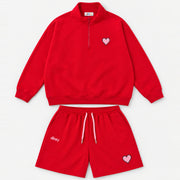 Red Heart Zip-Up Sweater + Shorts Set