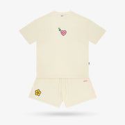 Cream Hearts Shorts Set