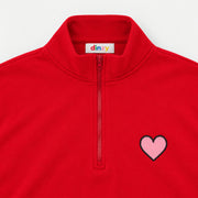 Red Heart Zip-Up Sweater + Shorts Set